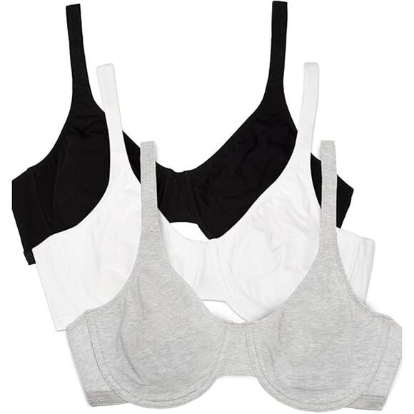 New 3-Pack Fruit of the Loom Womens 34D Unlined Underwire Stretch Cotton Bras - Picture 1 of 6
